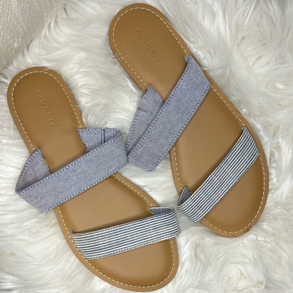 🤍OLD NAVY Chambray Double Strap Slide Sandal Size 8